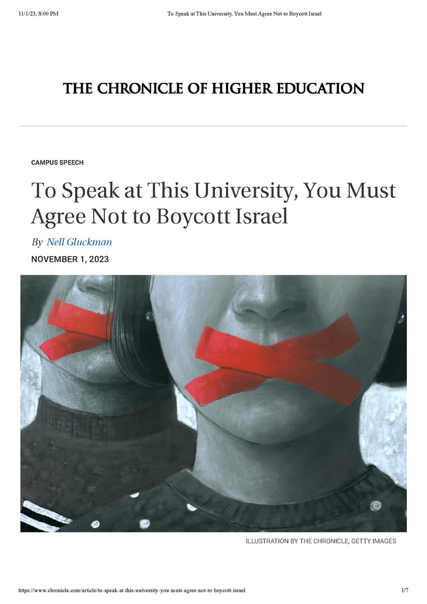 AcaforPalestine's tweet photo. "To Speak at This University, You Must Agree Not to Boycott Israel": Important article in Chronicle of Higher Education on pressure on academics in many US states to sign a pledge promising they will not boycott Israel before they are allowed to speak at university events https://t.co/ryIxOuHPpT