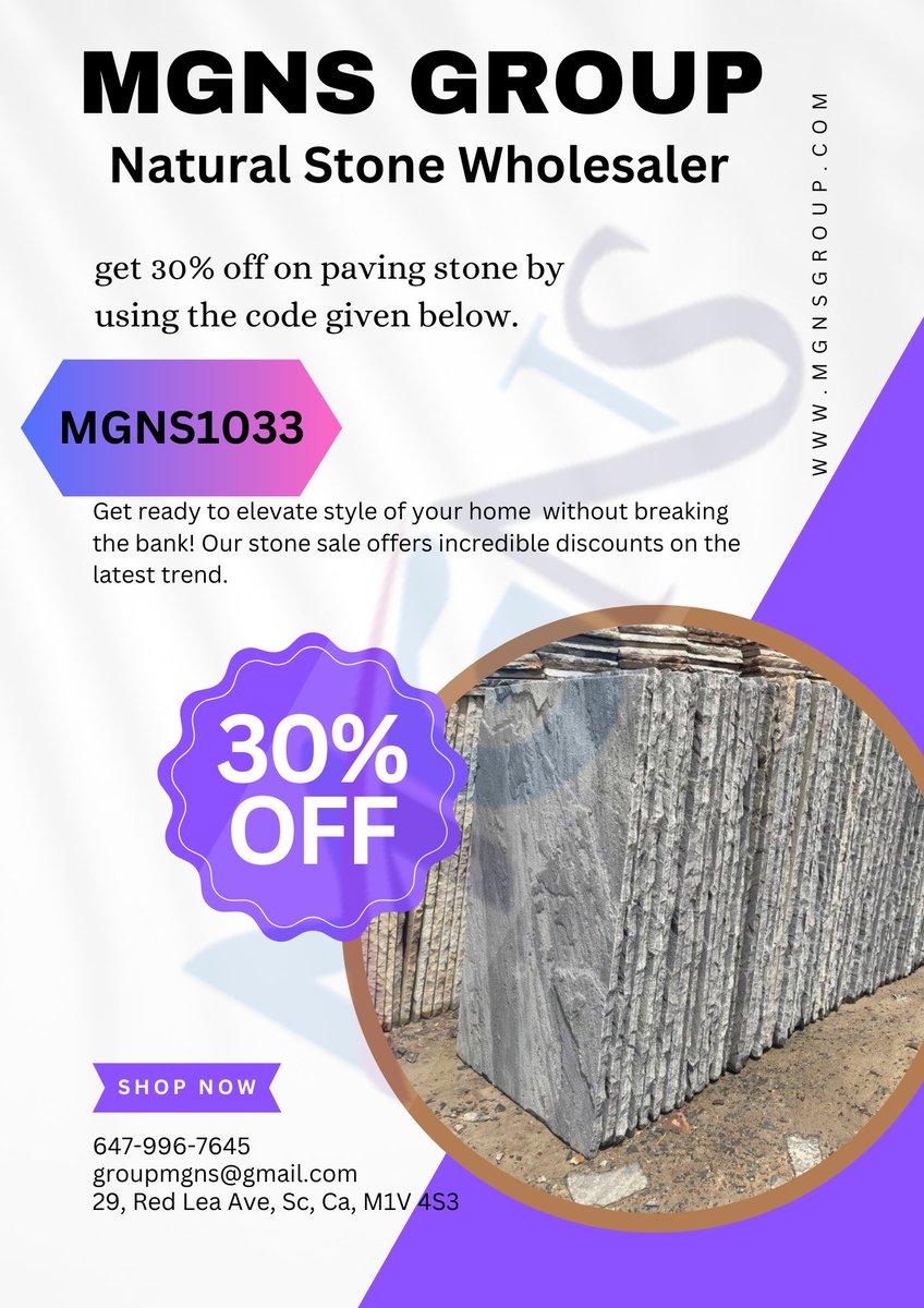 GroupMgns's tweet photo. WWW.MGNSGROUP.COMWeekend Offer Get 30% Discount on Coping use code given below #pavingstone #paver #coping #steps #pebbles #mgnsgroup #stonesupplier #stonewaholesaler #brampton #brantford #london #woodstock #scarborough #ontario #toronto #canada #stonestore #stonewarehouse https://t.co/Z7hR0WCRxQ