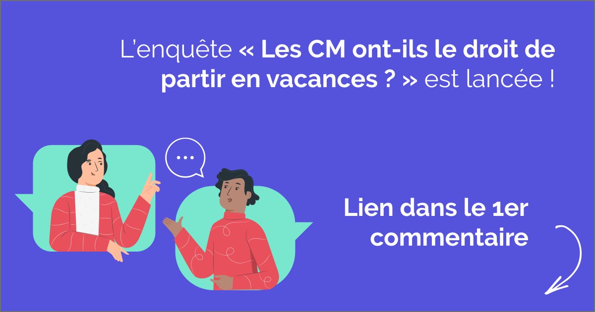 juliepoupat's tweet photo. Community managers, Social media managers : Avons-nous le droit de partir en vacances ? 👙⛱️

🕵️‍♀️ C'est l'enquête que je souhaite mener !

Tous vos retours sont les bienvenus, les partages également ! L'objectif 🎯 : répondre à cette question sans tabou !

#CM #Socialmedia https://t.co/4xY5XsbhRj