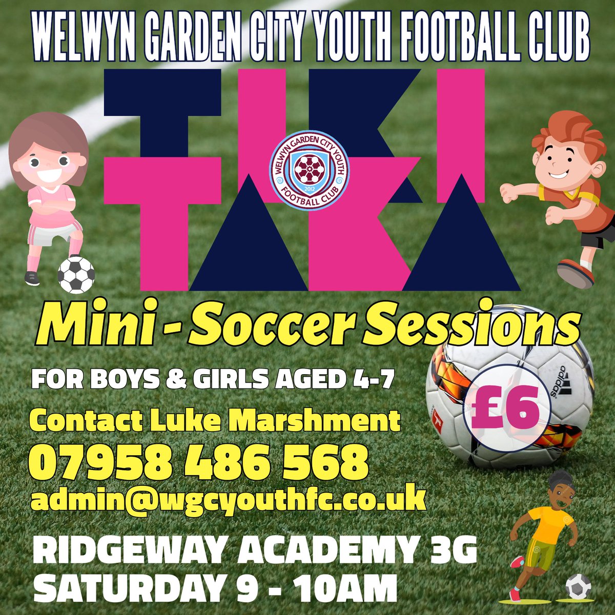 WGCYouthFC's tweet image. Come and join our new Tiki-Taka Mini-Sessions for all children aged 4-7. 
This forms part of our pathway into our teams which start at Under 7s.
Contact details on the image below. ⚽️