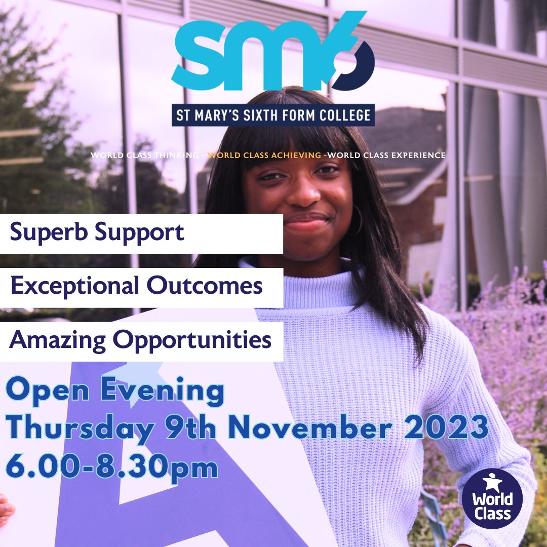 SMCHull (@smchull) on Twitter photo *ONE WEEK TO GO!*
Don't miss our first Sixth Form Open Evening of the year which takes place next Thursday evening.
Everyone is welcome to come and see the exceptional education that we offer to students post-GCSEs and see your study options for September 2024.
<a href="/SM6Hull/">SMC Sixth Form</a> *ONE WEEK TO GO!*
Don't miss our first Sixth Form Open Evening of the year which takes place next Thursday evening.
Everyone is welcome to come and see the exceptional education that we offer to students post-GCSEs and see your study options for September 2024.
<a href="/SM6Hull/">SMC Sixth Form</a>