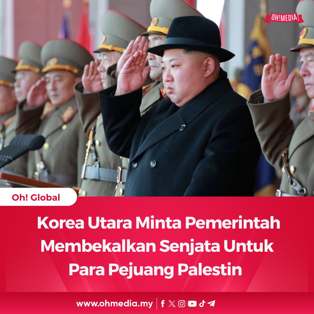 ohtweet's tweet photo. Terdapat laporan mengatakan pemimpin Korea Utara, Kim Jong Un telah mengarahkan pegawainya untuk menyokong rakyat Palestin. 

Korea Utara sedang mempertimbangkan untuk membekalkan senjata kepada pejuang Palestin. 

Walaupun sebelum ini pendatang haram mendakwa senjata yang digunakan pejuang Palestin dibekalkan oleh Korea Utara, perkara tersebut dinafikan Kim Jong Un.