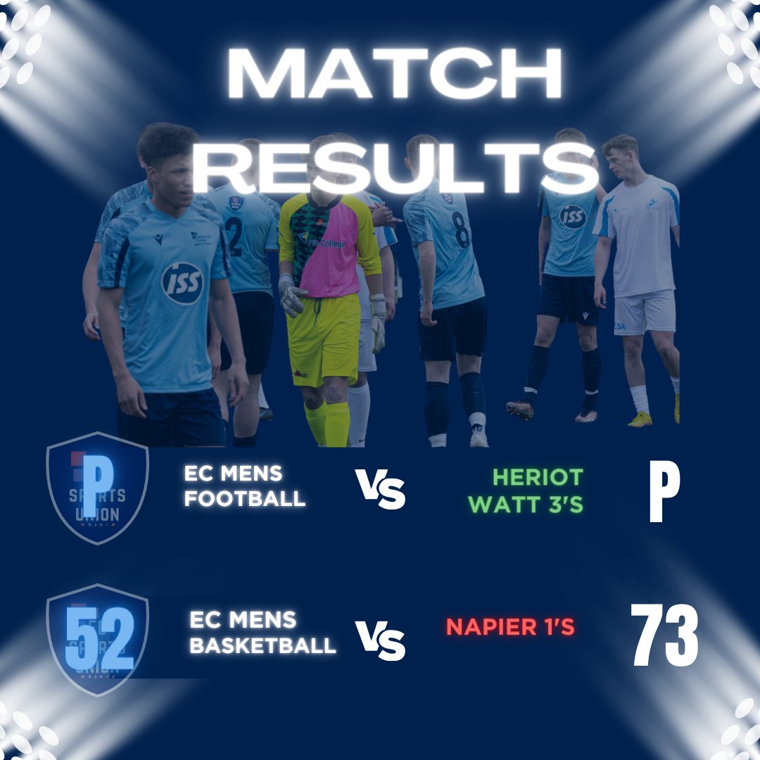 ecsportsunion's tweet photo. Results are in from Wednesday !!
Our Mens basketball lost this week in a tough game against Napier 1's ..π
Our Mens football was postponed and will be rescheduled..β½οΈ
#LETSGOEC
@edinburghcoll @ECSAonline https://t.co/9WvbgkgT4i