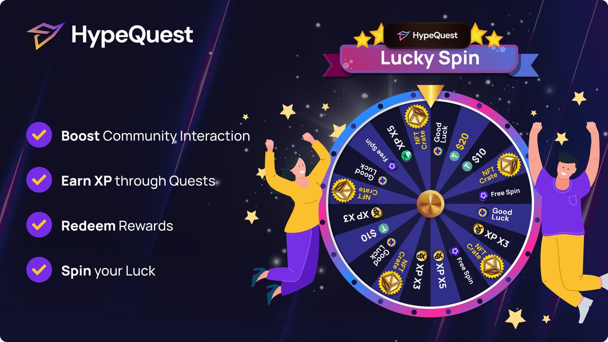 Unlock the future of engagement NOW!🚀  

🌟 Boost community interaction 
🎮 Experience a gamified journey, earning XP through quests 
💥 Redeem #rewards 
😵‍💫 Spin your luck!

#Hypequest