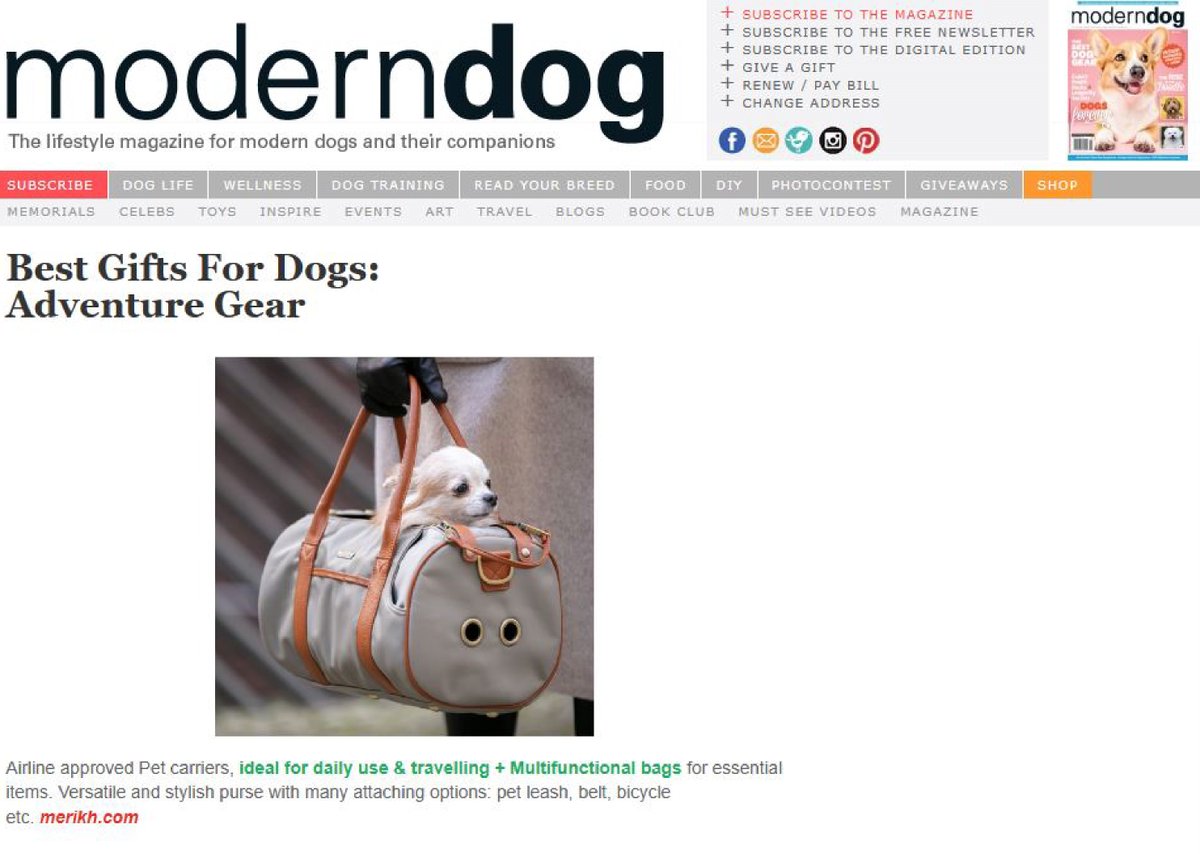 Best Gifts For Dogs by @ModernDogMag.
moderndogmagazine.com/articles/best-…

#MERIKHbags #petcarrier #moderndog #moderndogmagazine #editorial #dogdesign #dogaccessories #dogproducts #dogcarrier #giftguide #bestgiftguidefordogs #dogmagazine #doggifts #giftideas #dogbag #dogtravelbag #travelbag