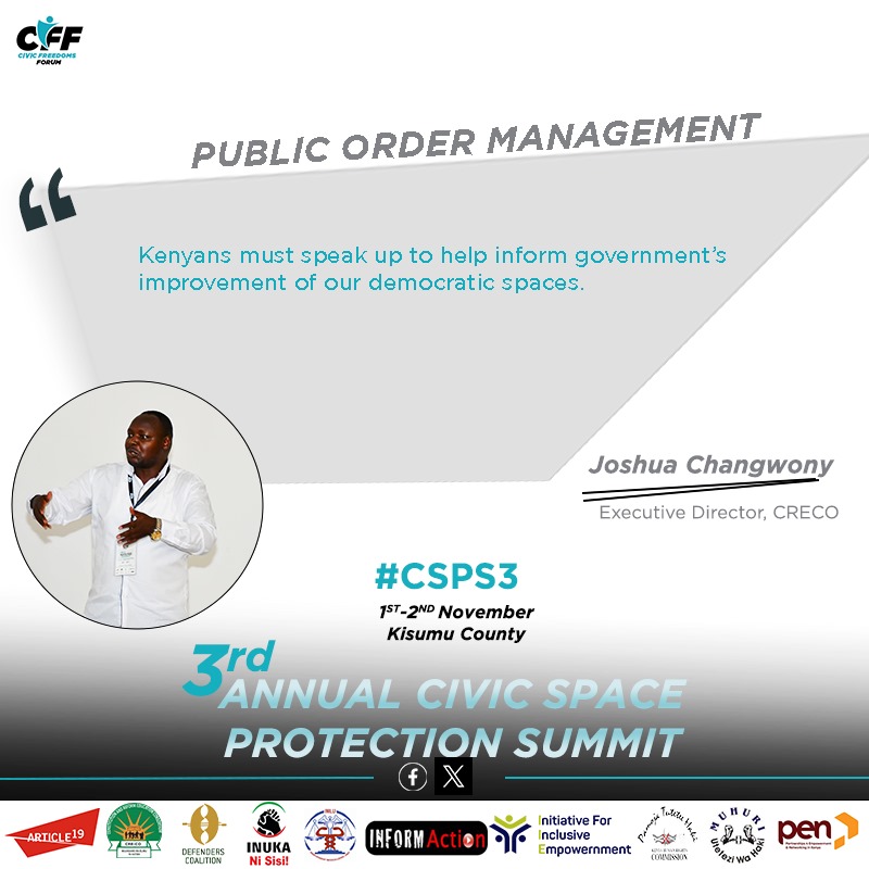 Maskani254's tweet photo. 1/2: "We must prioritize the advocacy for peaceful protests. Organizations operating at the county level face surveillance challenges. There's also a concerning use of democratic principles and order to silence opposition voices." 
#CSPS3 https://t.co/YFwd3msaJR