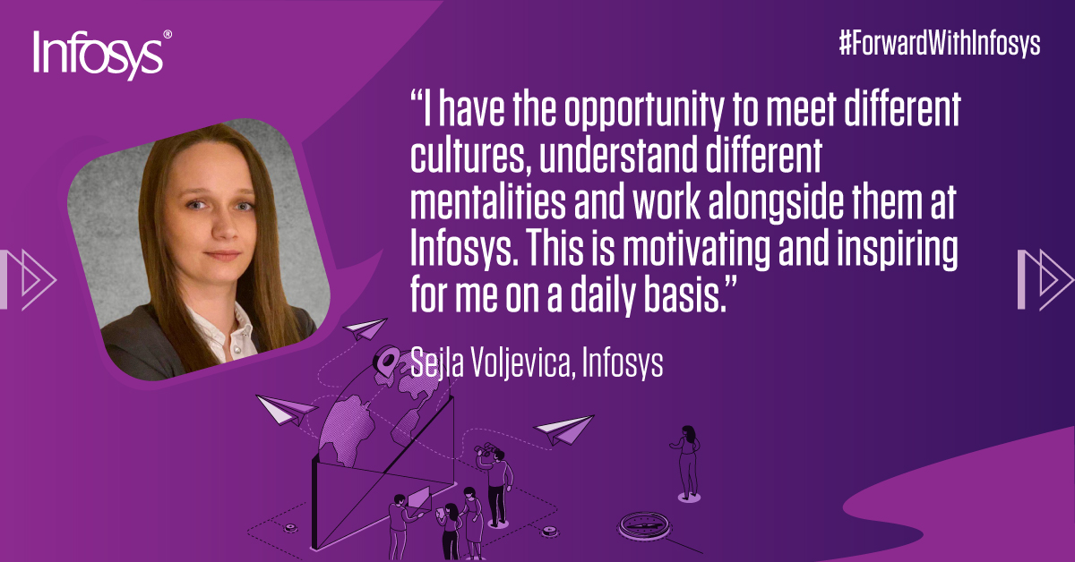 Infosys's tweet image. At Infosys, Sejla celebrates the beauty of working with diverse cultures &amp;amp; the richness of different mindsets. Working together is not just a job; it&apos;s her daily inspiration. Join Infosys &amp;amp; feel inspired to build what’s next. infy.com/3Skz0gB #ThisIsInfosys #BuildWhatsNext