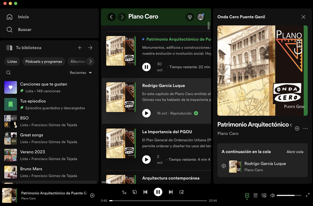 Ya está disponible en todas las plataformas de podcast el último capítulo de PLANO CERO, en el que <a href="/JCarlos_Radio/">Juan Carlos Campaña</a> y yo charlamos sobre el patrimonio arquitectónico de Puente Genil, en <a href="/OndaCeroPuenteG/">Onda Cero Puente Genil</a> 

open.spotify.com/episode/318rdH…