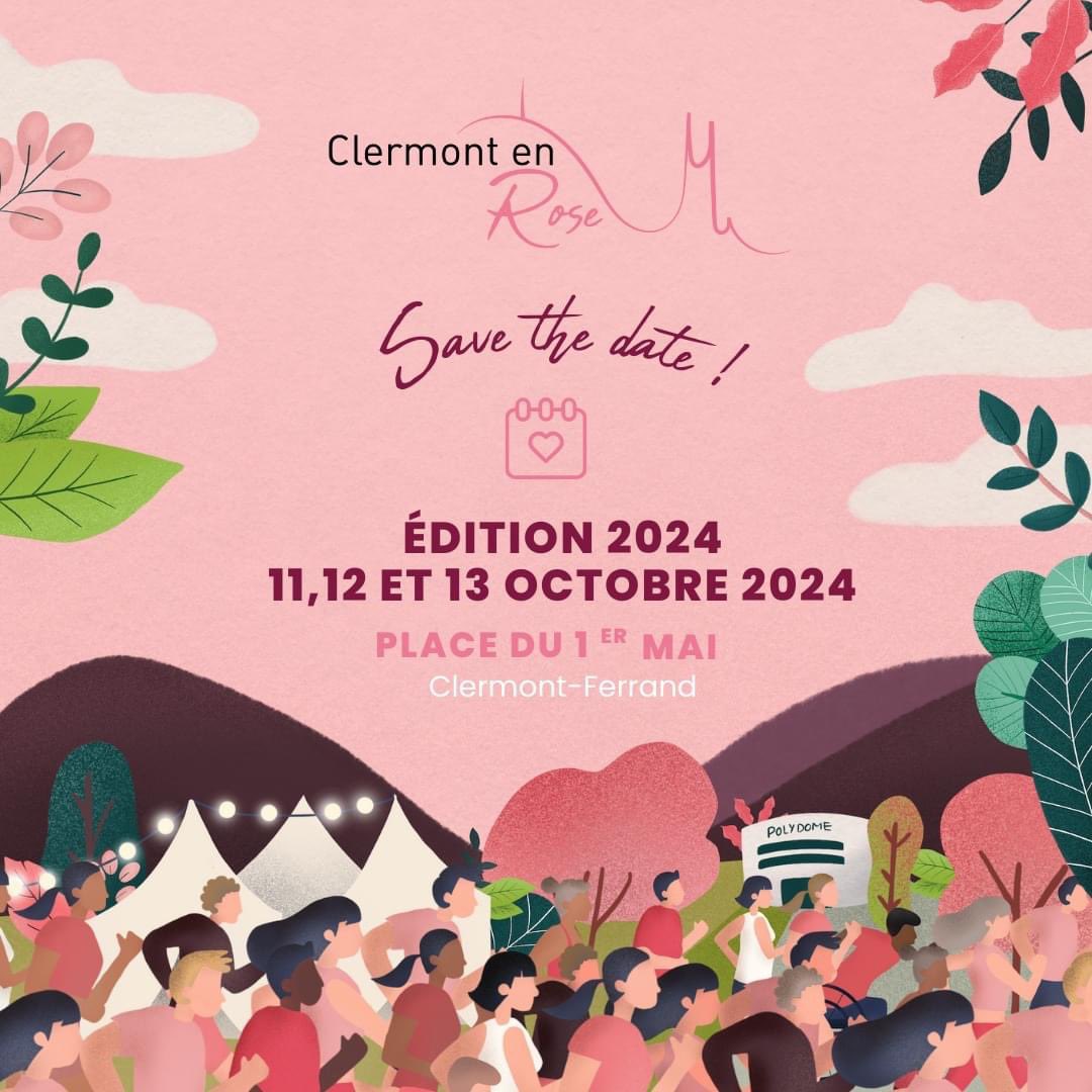 L'édition 2023 est terminée, il est déjà temps de se donner rendez-vous en 2024 ! ✨
📅 Clermont en Rose aura lieu les 11, 12 et 13 octobre 2024 et nous vous attendons nombreux.
En attendant, n’hésitez pas à partager cette page autour de vous pour continuer à communiquer🤗