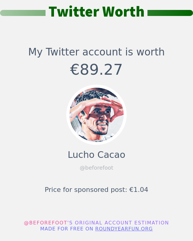 beforefoot's tweet photo. Mon twitter vaut: €89.27

➡️ https://t.co/UOZ1wxqv4H https://t.co/11VKvwINC5