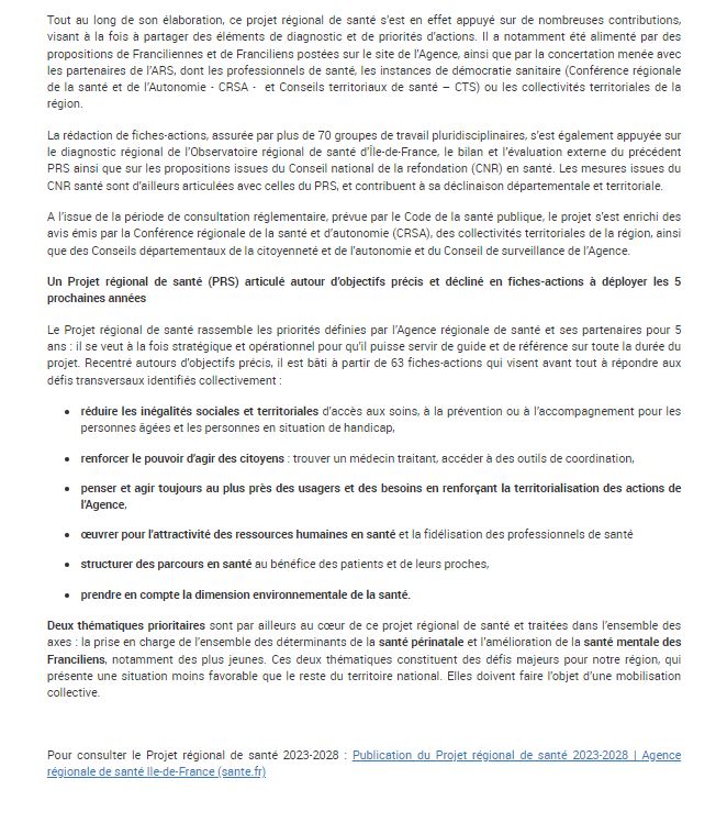 1/2 #Communiqué de presse | Après plusieurs mois de travaux et de concertation avec l'ensemble de ses partenaires, l'ARS IDF vient d'adopter son #PRS 2023-2028, feuille de route régionale de la #santé des #Franciliens pour les 5 années à venir.
↪️ bit.ly/3FHJLlv