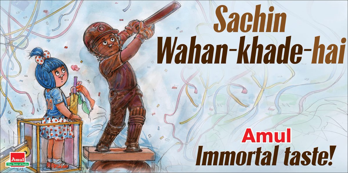 Amul_Coop's tweet photo. #Amul Topical - Tendulkar’s statue built at Wankhede Stadium! https://t.co/43UdlrNaVT