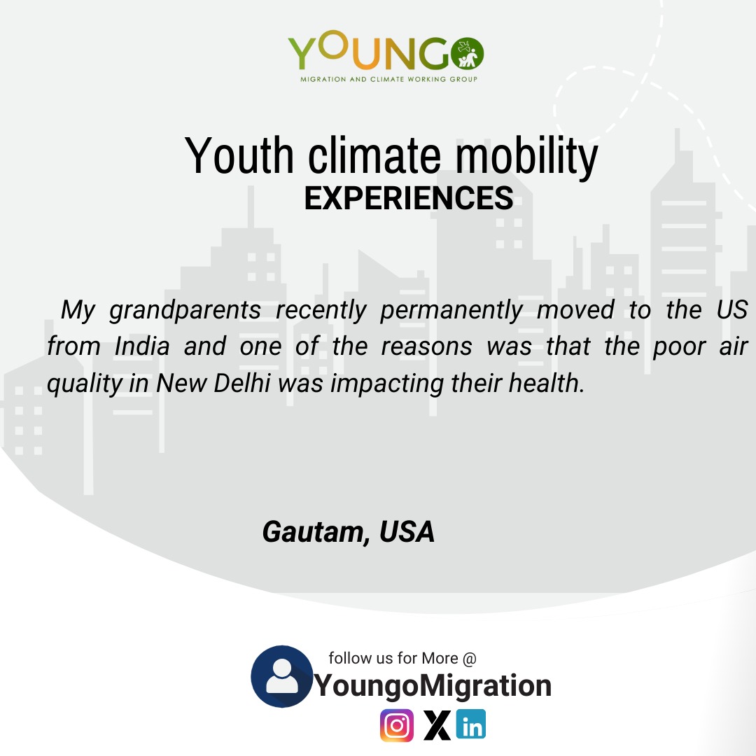 Day 02 of the stories and experience from various people regarding climate mobility.
And this is Gautam From USA, he is telling a story about the reason as to why his parents moved to USA from India.

#ClimateCrisis #climaterefugees #climatemobility