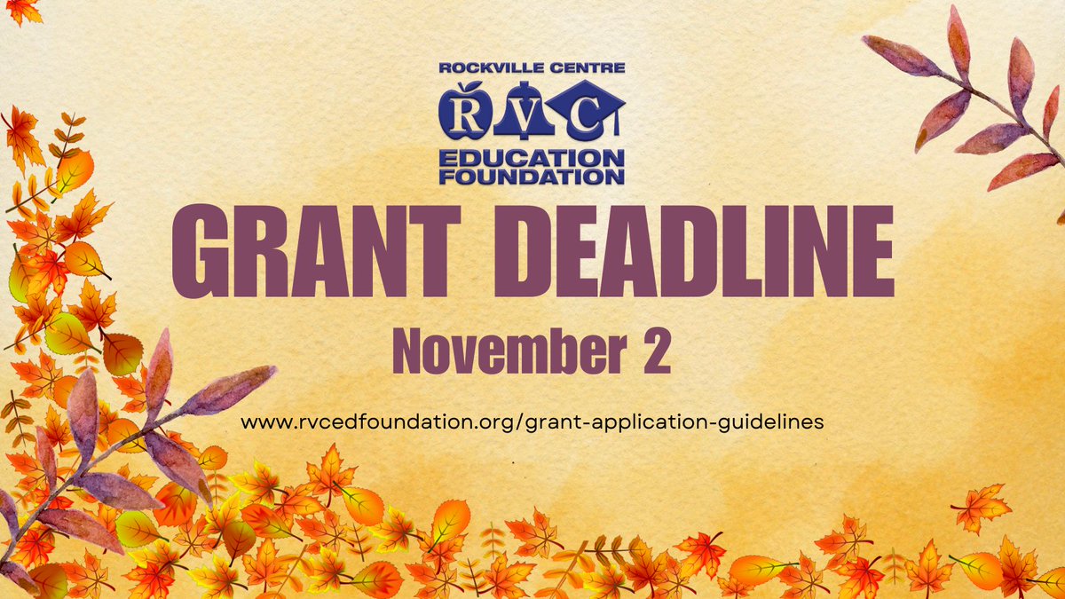 Today (November 2) is the deadline for RVC School District Educators to submit grant applications for our Fall Grant Cycle! 📢 Apply here: rvcedfoundation.org/grant-applicat… 🤩  Thank you! #GameOnRVC  <a href="/RVCSchools/">Rockville Centre School District</a>
