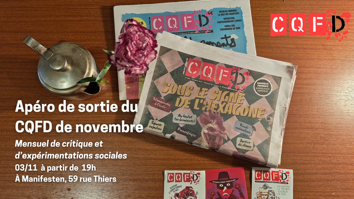 /MARSEILLE/Apéro de sortie du CQFD de novembre à Manifesten demain au 59 rue Thiers, à 19h! Au programme, présentation du n° et discut' sur Airb'nb et son invasion Marseillaise, pour préparer la manif du 5 novembre « Du taudis au Airbnb, on n’en peut plus, on n’en veut plus ! »