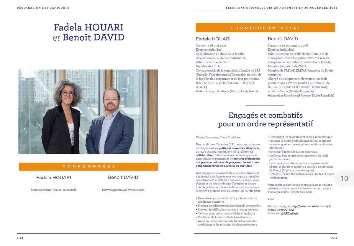 Les 28 et 30 nov. 2023, vous élirez 14 membres du conseil de l'Ordre. Vous le savez, <a href="/bdavidavocat/">Benoit David Avocat</a> et moi, investis par le <a href="/Saf_Paris/">SAF Paris</a>, sommes candidats pour pour représenter.  Voici notre profession de foi et la vidéo tournée pour nous présenter.
m.youtube.com/watch?v=PYoTHt…