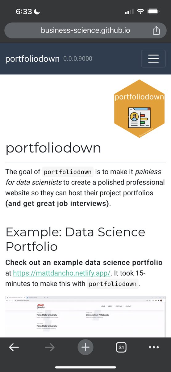 If you are trying to get a data science job, make a data science project portfolio. 

Don’t have one? I made this to help you.❤️

Link: business-science.github.io/portfoliodown/

#datascience #portfolio #rstats