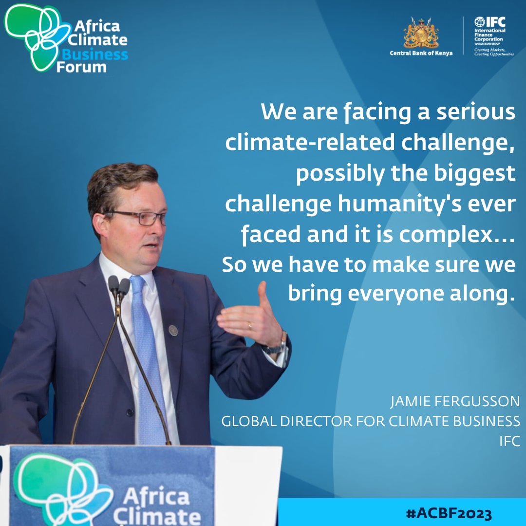 IFCAfrica's tweet photo. Framing the challenges and opportunities explored at #ACBF2023, @IFC_org's Director for #ClimateBusiness, Jamie Fergusson, tells participants to ensure no one is left behind as #Africa transitions to a greener economy and continent. #ACBF https://t.co/clXiOHClFv