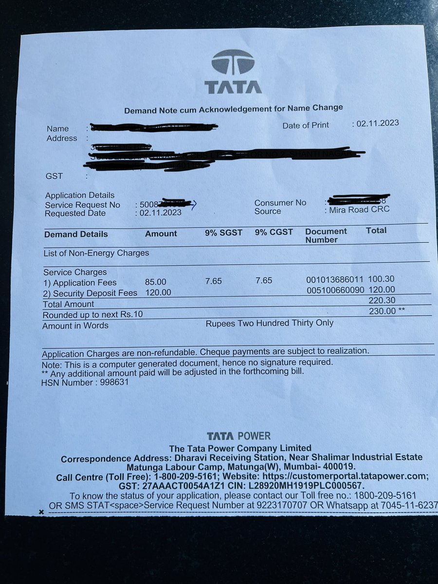 KambleSumyth's tweet photo. @TataPower
I’m deeply disappointed the way you've rounded off my application charges.Fee was ₹220.30, and just because it was 30 paise more, rounded it to ₹230. Charging me an extra ₹9.70 for 30 paise is unfair feels like a complete rip-off. #UnfairCharges #CustomerExperience https://t.co/5HHKVRUOU6