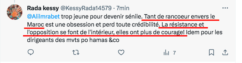 1. Thread important.

Je reçois souvent à travers des comptes anonymes liés au régime marocain ou simplement par le biais de bots des usines à trolls marocaines ce genre de "réflexion".

La résistance se fait de l'intérieur du Maroc, pas de l'extérieur.

Je veux bien y répondre.