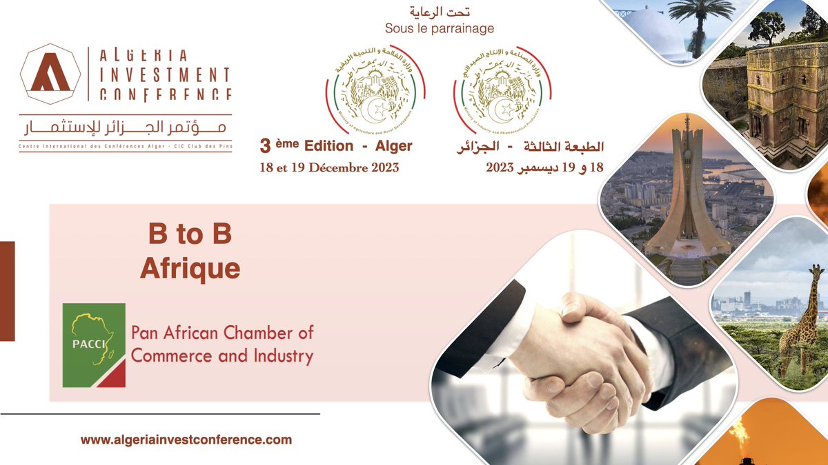 Ne ratez pas les B to B Afrique avec la délégation de The Pan African Chamber of Commerce and Industry <a href="/officialPACCI/">PACCI-Pan African Chamber of Commerce and Industry</a> 

Inscriptions : lnkd.in/ed_3R7fx

#AIC #pacci #africa #investment #afcfta #zlecaf #afreximbank <a href="/AmbalgAddis/">Algeria in Addis-Ababa/PM to African Union & UNECA</a> <a href="/kebour_G/">Kebour Ghenna</a> @NEBGET <a href="/SelmaHaddadi/">Amb. Selma Haddadi</a>
