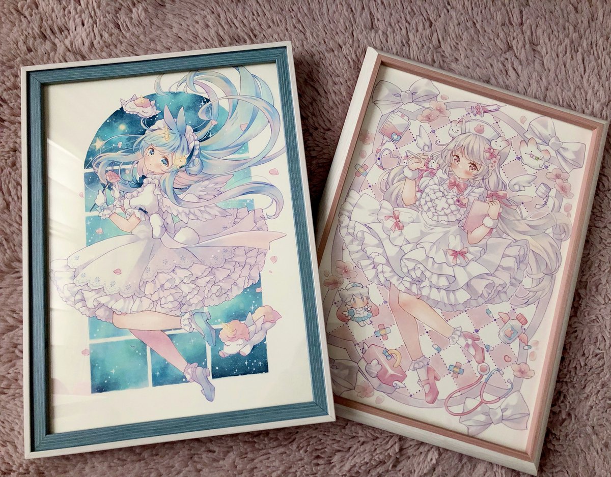 明日の #仙台画材フェス でこちらの2点の原画イラストを展示して頂き