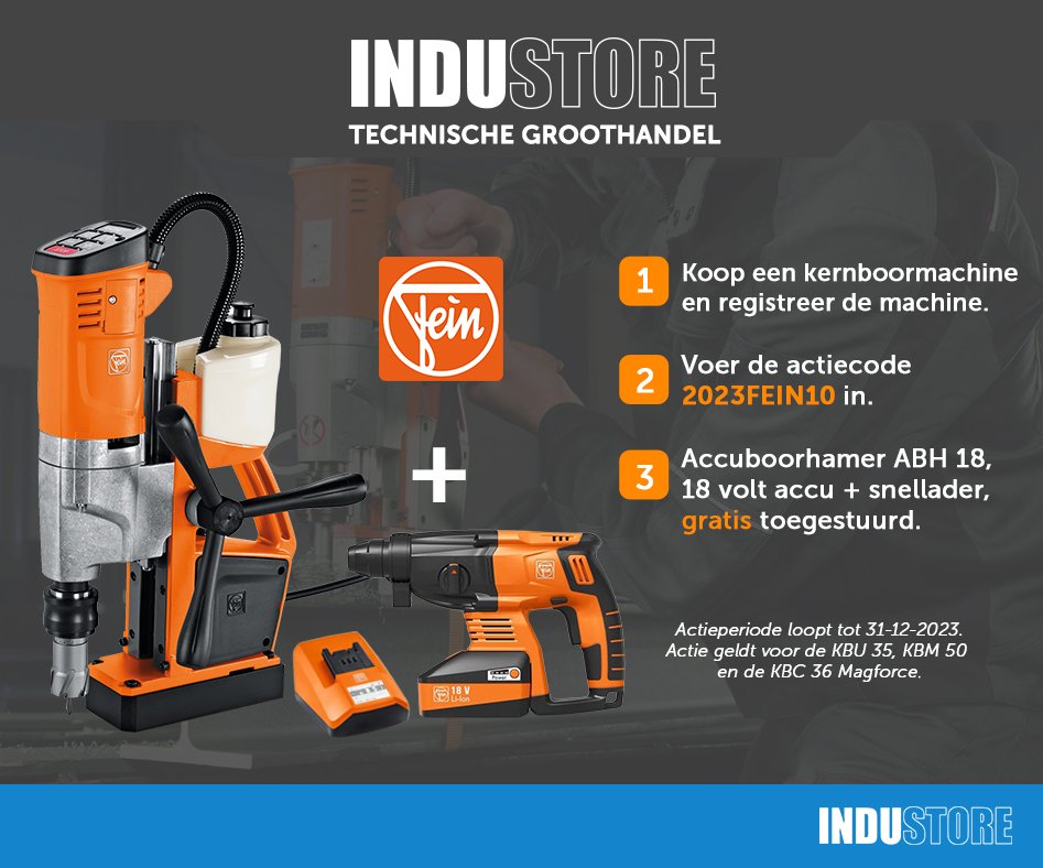 𝗔𝗖𝗧𝗜𝗘!💥| Ontvang 𝗚𝗥𝗔𝗧𝗜𝗦 #accuboorhamer #accu en #snellader 𝘁.𝘄.𝘃. €𝟱𝟵𝟭,-
🔹 Koop een FEIN kernboormachine.
🔹 Registreer voor 3 jaar FEIN PLUS garantie.
🔹 Voer de actiecode 𝟮𝟬𝟮𝟯𝗙𝗘𝗜𝗡𝟭𝟬 in, ontvang gratis producten.

➡ bit.ly/3Mnq6Lo
