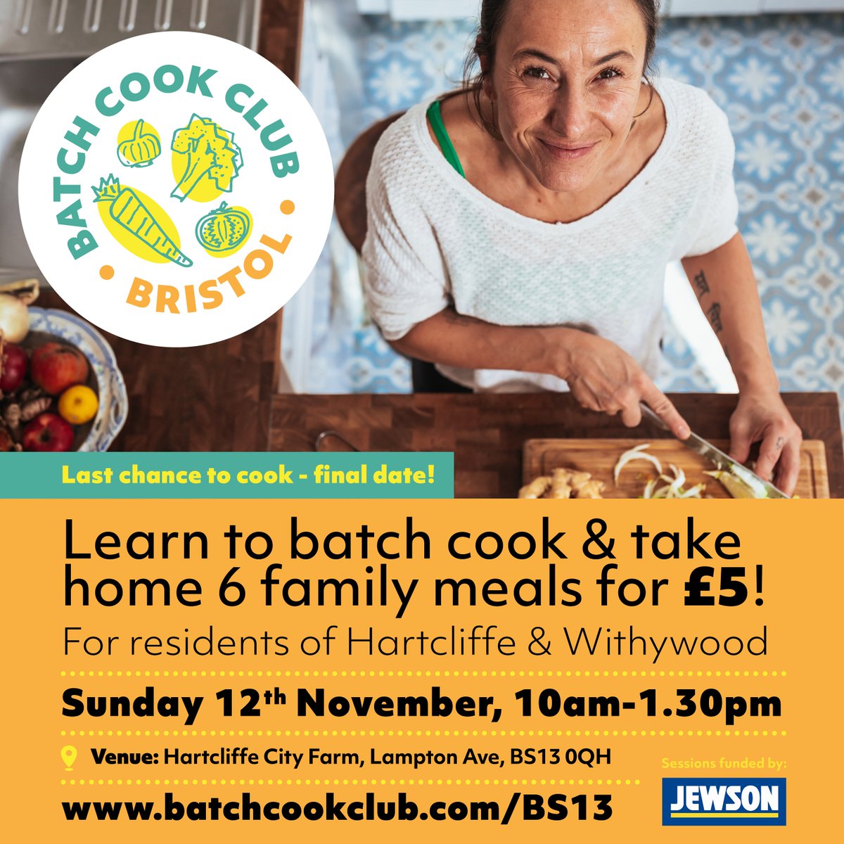 CommDevBristol's tweet image. Last Batch Cook Session at Hartcliffe City Farm 
Cook and take home 6 family meals for £5
#Cookinggroup #Batchcooking #HartcliffeFarm #Learntobatchcook
