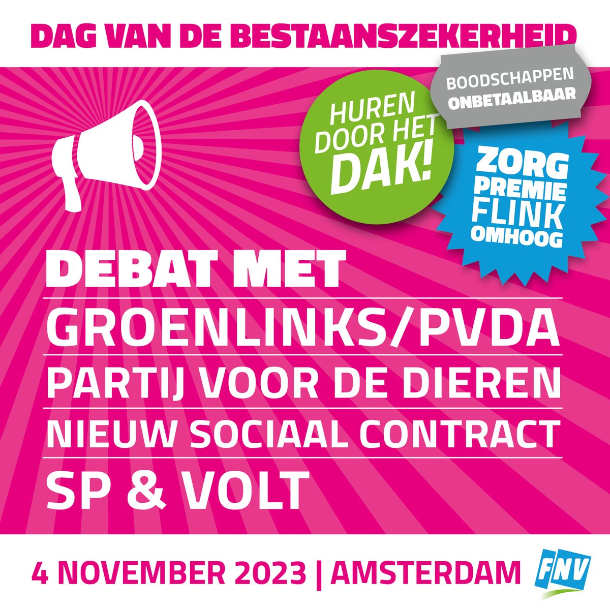 FNV's tweet photo. Bestaanszekerheid? Terwijl er 220.000 werkende armen zijn? Tijd om geluid te maken. Loop zaterdag mee met de mars en kom daarna naar het Westerpark waar we horen hoe politiek Den Haag denkt over dit onderwerp!

Aanmelden via: https://t.co/mqaBGA54PS
📍Dam, Amsterdam (start mars: 12.00)
📍Westerpark, Amsterdam (start programma: 14.00)

De verkiezingen komen eraan, tijd om druk uit te oefenen!

#bestaanszekerheid #nlverdientbeter #armoede #belasting #belastingsstelsel #nederland #overheid #verkiezingen #tk2023 #tweedekamer #politiekdebat #dam #westerpark #mars #amsterdam
