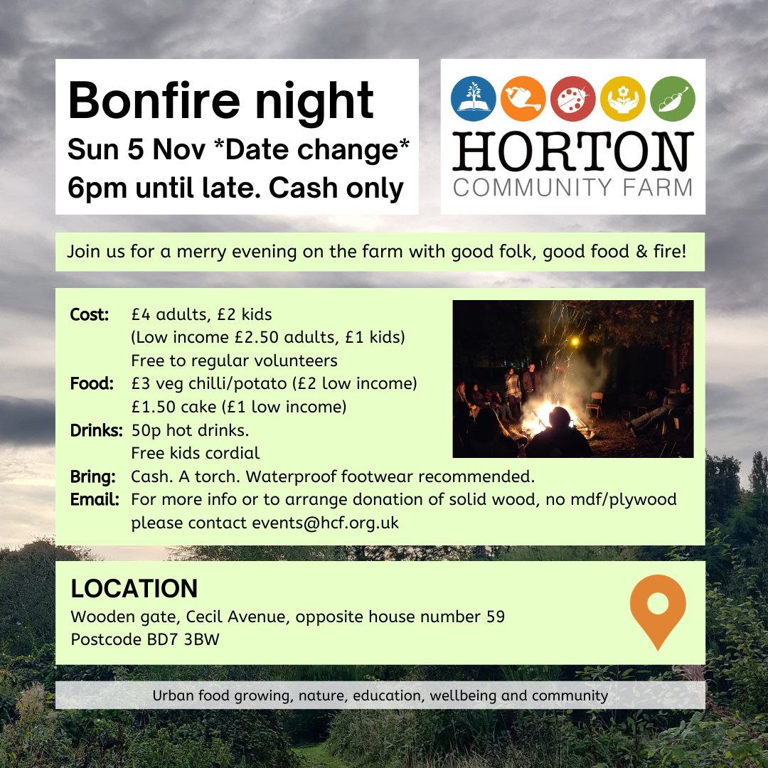 We're looking forward to bonfire night and hope you can join us. It's going to be a warm and cosy night next to a big old bonfire! Sunday 5th November. NB This is a day later than previously advertised to take advantage of a better forecast.