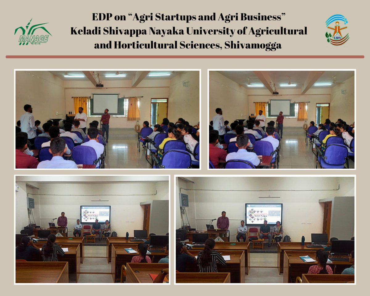 MANAGE-CIA is conducting #Entrepreneurship Development Program for students of Keladi Shivappa Nayaka University of Agricultural and Horticultural Sciences, Shivamogga from 29th October to 8th November, 2023 #innovation #startupecosystem #Skillsdevelopment #Business