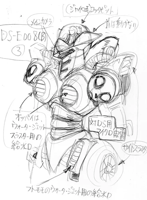 #Airデザ#ダイブソルジャー 『DS(Dive Soldier)-E (East)008』→コックピットは頭部にあり、コックピットカプセル(脱出ポッド)が、進行方向へジャイロ式に動く。#オリロボ#絵描きさんと繋がりたい#rkgk続く→ 