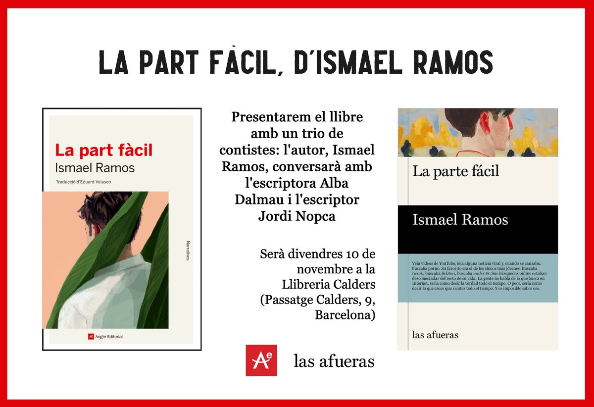 Aquestes properes dues setmanes, a Angle:
🔴 Dissabte 4/11, 12h, a La ciutat invisible: festa Annie Ernaux
🔴 Dimarts 7/11, 19h, a Finestres: conversa sobre "La paret", de Marlen Haushofer
🔴 Divendres 10/11, 19h, a la Calders: presentació de "La part fàcil", d'Ismael Ramos