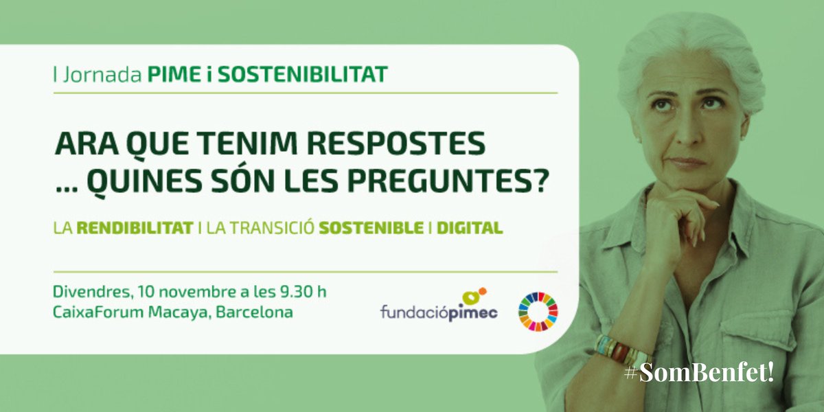 benfetcat's tweet photo. 💬 La @fundacio_pimec  organitza la Jornada Pime i Sostenibilitat on hi participem des de #BenFet!

❗Repte: aconseguir que les pimes adaptin el model de negoci a les noves necessitats de l'entorn i la societat sense renunciar a la rendibilitat

➕ https://t.co/kqIxaAkhrh https://t.co/voESMFVLaP