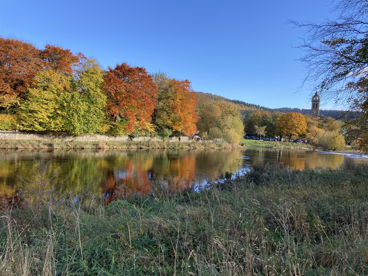 bwjsharpart's tweet photo. Autumnal reflections on the River Tweed at Peebles, Scottish Borders. #autumn colours #tree photographs #trees #river photographs #autumn trees ⁦@VisitScotland⁩ https://t.co/SAkRfLlous