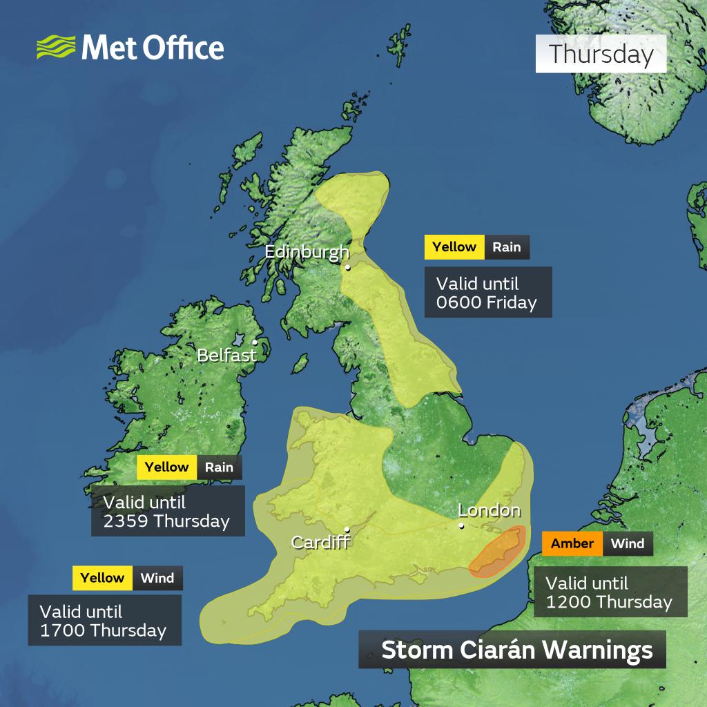 ⚠️ Weather warnings for Storm Ciarán have been updated this morning

See the updates below 👇

⚠️ Stay #WeatherAware