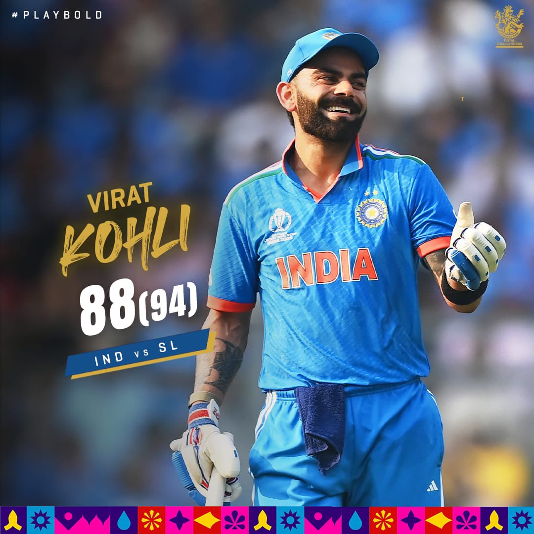 Today's attraction in Mumbai: M̶a̶r̶i̶n̶e̶ ̶D̶r̶i̶v̶e̶s̶ Drives from Virat Kohli 🤌

Another brilliant knock from King's blade today 👑

#PlayBold #INDvSL #CWC23 <a href="/imVkohli/">Virat Kohli</a>