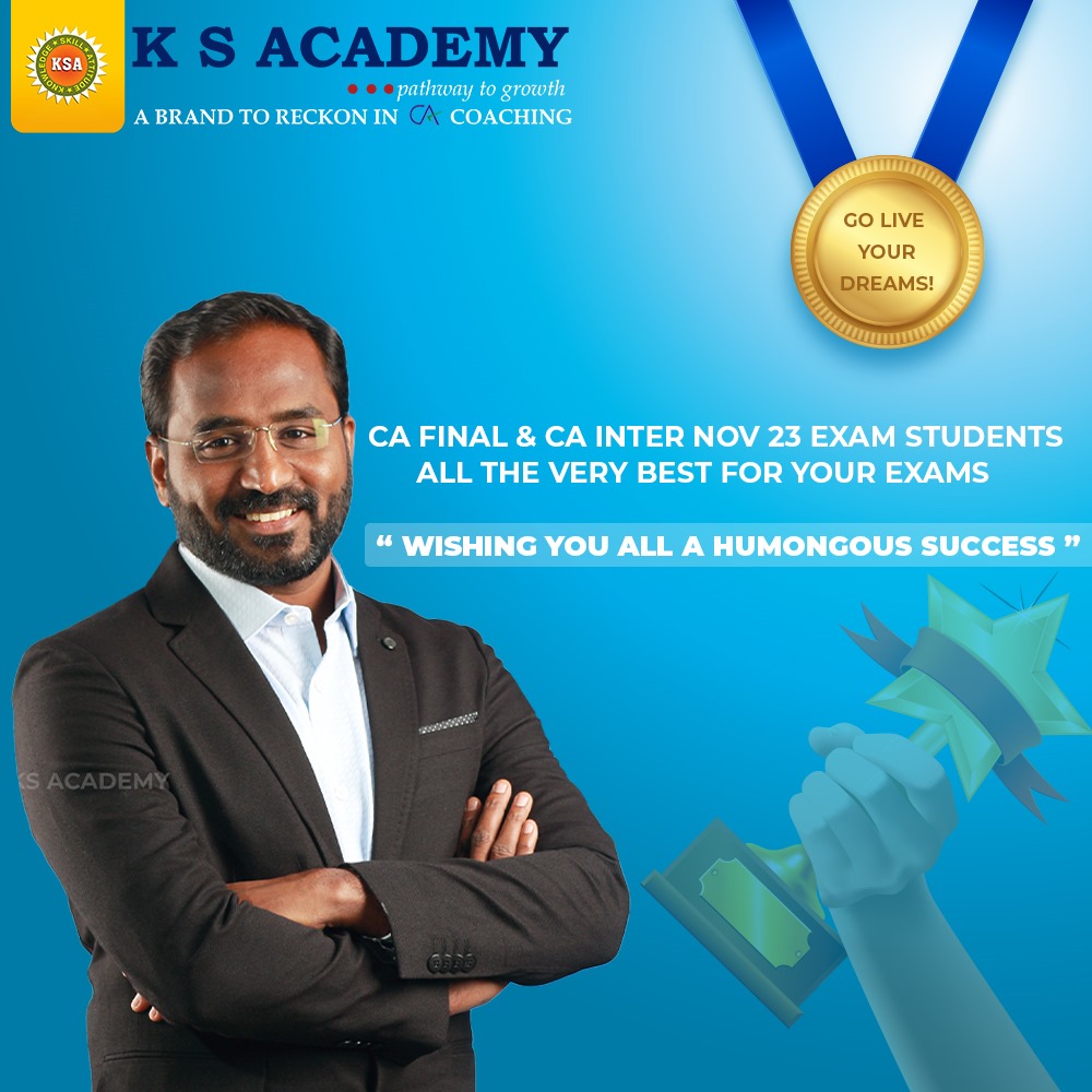 caksaravanan's tweet photo. KS Academy wishes you all a Humungous Success in your Inter &amp; Final Exams ✨

#ca #cainter #cafinal https://t.co/rVdrhPNujF