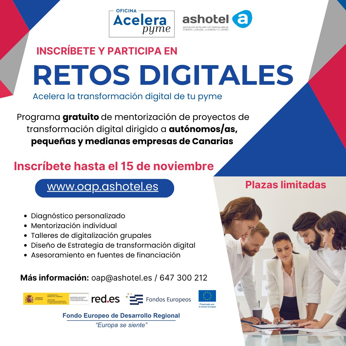 Ashotel's tweet photo. #OAPYME 📢 ¿Quieres mantener tu empresa competitiva en la era digital?
👩💼 Te presentamos #RetosDigitales, el programa gratuito de #TransformaciónDigital de la Oficina #Acelerapyme de #Ashotel dirigido a pymes.
Inscríbete ➡https://t.co/xUSrxTNGGe
#FEDER #OApymeAshotel https://t.co/5eM0J4JB33