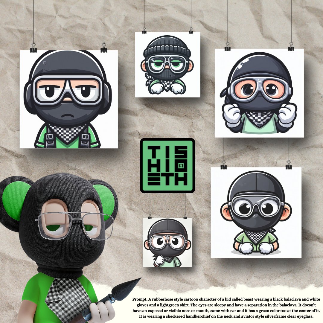 KirtStudio3's tweet photo. GM Legends!🌄✨

D-4 of @surgence_io November content challenge and I've tried Dall-E 3 Image generation to create stickers using my PFP.🫡💚🖤 x https://t.co/Nfe9elbxHx