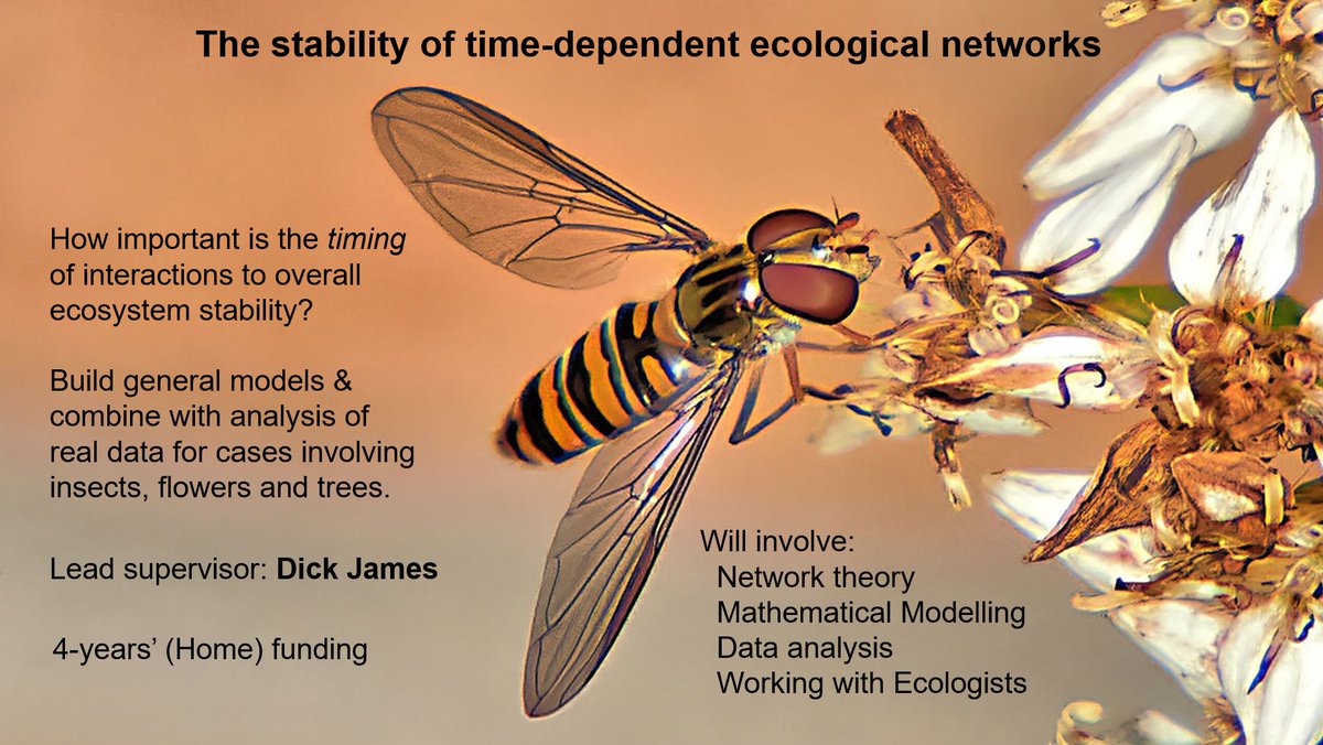 Another exciting opportunity to join our Department for a fully funded PhD investigating the stability of time-dependent echological networks. To apply:
findaphd.com/phds/project/t…

Please spred the word!