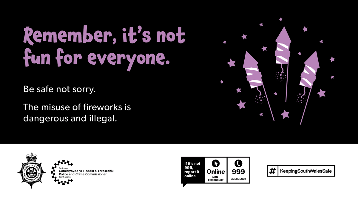 swpolice's tweet image. They may look spectacular, but please remember fireworks can be dangerous and are #NotFunForEveryone. 🎆

This time of year can bring about heightened anxiety and fear for vulnerable members of society, as well as pets.

south-wales.police.uk/police-forces/…