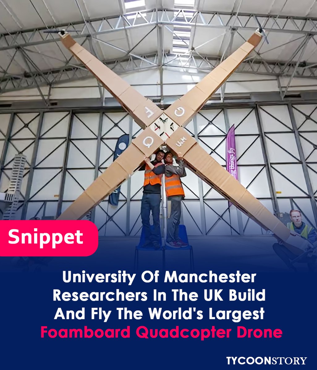 World's Largest Quadcopter Drone Is Designed And Flown By Researchers.
#WorldsLargestQuadcopter #GiantQuadcopter #FoamboardDrone #ManchesterResearchers #DroneTechnology #AerospaceEngineering #WorldRecord #DroneInnovation #DroneFlights #DronePhotography #DroneVideo #UAV