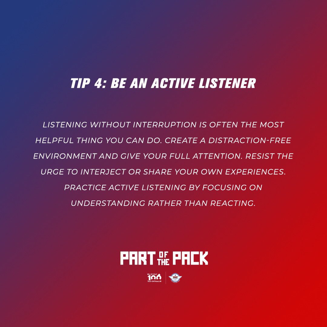 soudalquickstep's tweet image. Our #PartofthePack campaign is here to remove barriers that stop us talking about mental health. 

Here we have teamed up with @teleonthaal to offer this tip on how to be a great listener for someone that may be struggling, and helping them to open up and talk.
