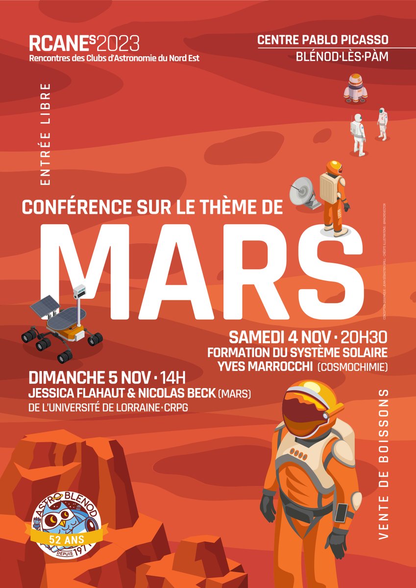 Cette année les RCANES (Rencontres des Clubs d'Astronomie du Nord Est) 🚀🪐✨ auront lieu à Blénod-les-PAM avec au programme 2 conférences made in <a href="/CrpgNancy/">CRPG</a> <a href="/Univ_Lorraine/">Lorraine</a> <a href="/CNRS_Centre_Est/">CNRS Centre-Est</a> - entrée libre ce week-end, venez nombreux !