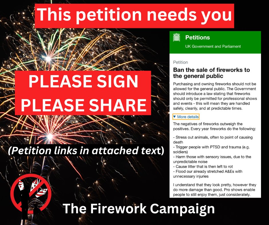 fireworkreform's tweet photo. Please make sure you've signed and then share to your friends &amp; family - anywhere you see people having a problem with fireworks
Don't forget to check your emails and verify your signature
https://t.co/5G8VzpX7Dn https://t.co/t18NeqPbKK