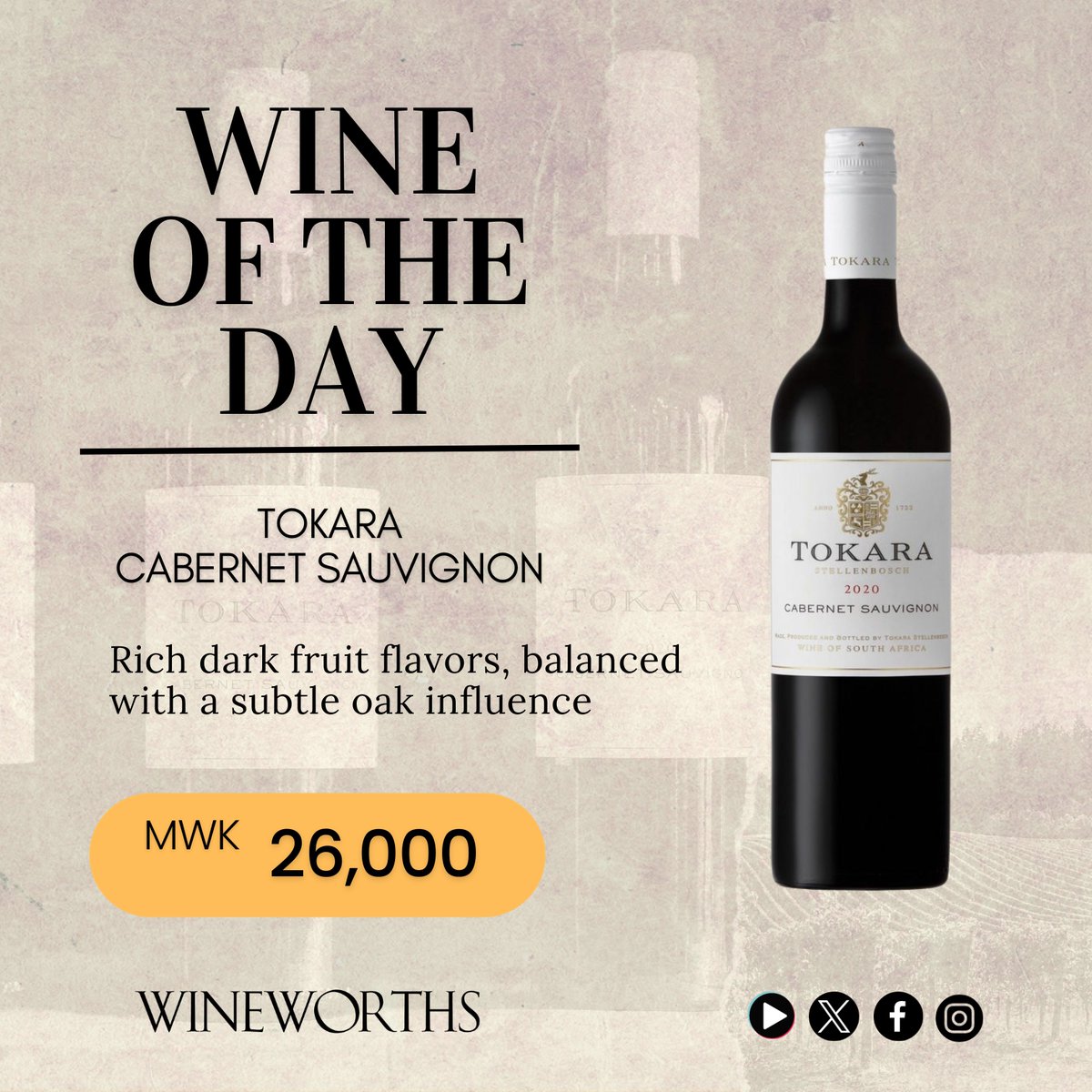 wineworths's tweet photo. Experience the essence of excellence with our Wine of the Day – Tokara Cabernet Sauvignon. Savour the bold flavours and subtle complexities in every sip. 🍷 #WineOfTheDay #winelovers #finedining https://t.co/qlDkJezjxm