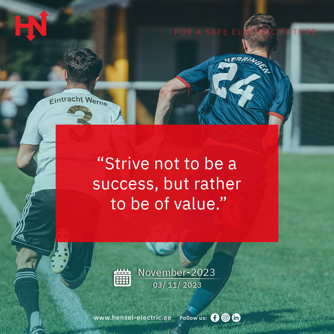 Hensel_Electric's tweet image. “Strive not to be a success, but rather to be of value.”

#StriveForValue #BeOfValue #MeaningfulSuccess #wordsofwisdom #Hensel #HenselElectricFZE #UAE

Visit us at: hensel-electric.ae