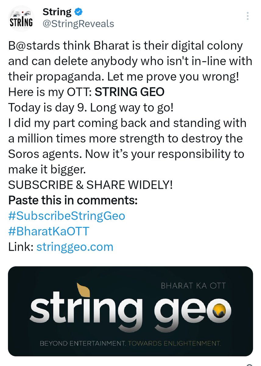 Aruntez1's tweet image. #SubscribeStringGeo 
#BharatKaOTT 
Link: stringgeo.com