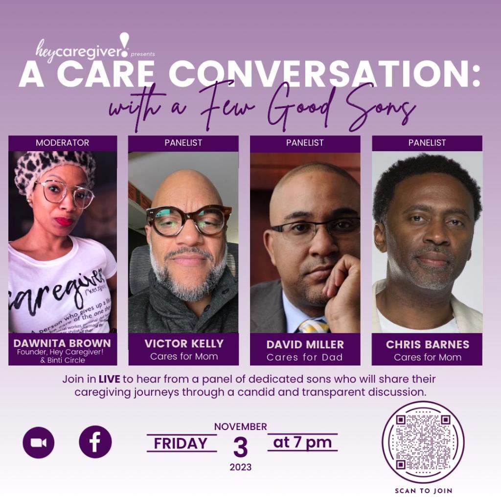 Join us for an important virtual conversation about the roles of caregivers hosted by @heycaregiver and Dawnita Brown on Friday, November 3rd at 7 p.m. 

✨Scan QR code or Link in comments for Zoom✨

#NationalFamilyCaregiversMonth #NFCMonth #familycaregivers